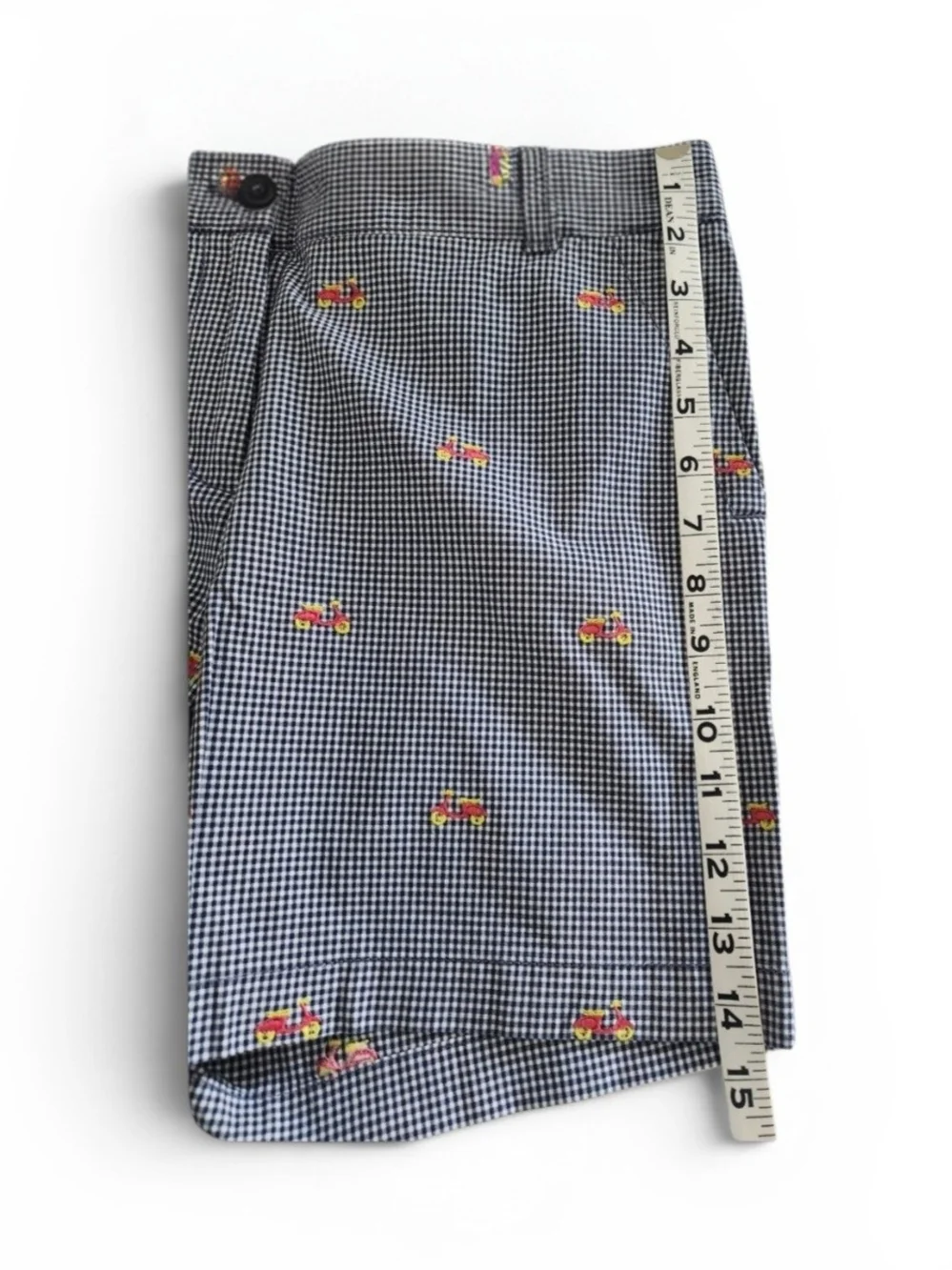Talbots The Weekend Chino Shorts Navy Check With Applique Size 8P